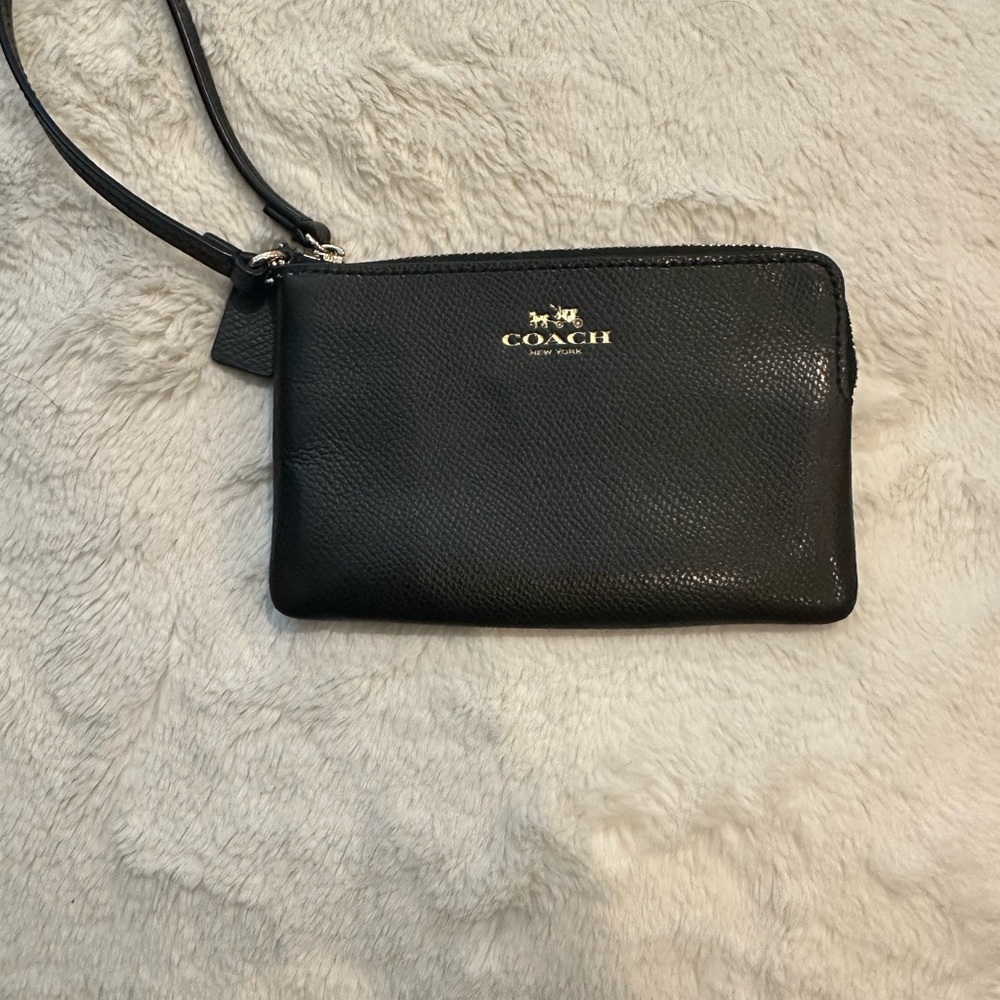 Coach Black Pebbled Leather Wristlet